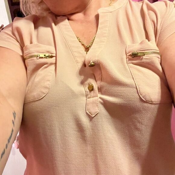 Lilly White XL Pink Gold Top Button Top Dressy - Picture 5 of 10